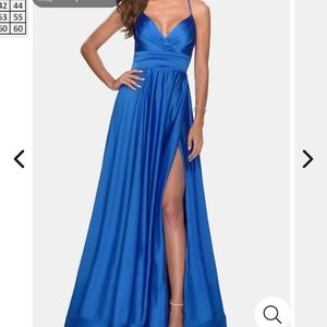 La Femme Empire Waist Elegant Blue Satin Gown Size 6